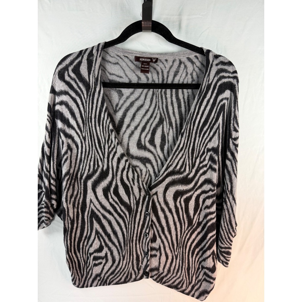 Kerisma Zebra Print Batwing Cardigan Grey Black Viscose Knit KH3127 Womens M